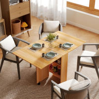 HOMCOM Mesa Plegable de Comedor Mesa de Cocina Plegable con Ruedas Alas Abatibles y Estantes para 4-6 Personas 80x140x74cm cm Teca - details 1