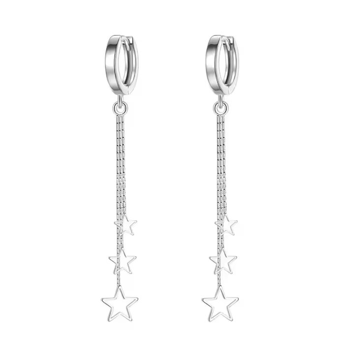 Pendientes De Aro Con Tres Estrellas Elegantes Para Mujer 925 Plata Esterlina Joyería De Fiesta Largo Con Borla Adorno De Moda - 1