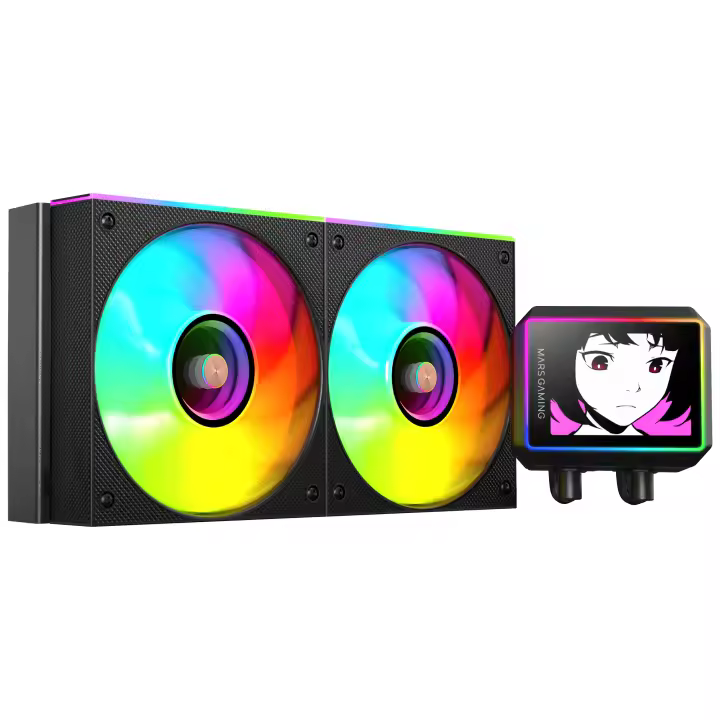 Mars Gaming ML-VISIONII240 Refrigeración Líquida AIO 500W TDP, Pantalla IPS 2,8" 360º, Bomba 4ª Gen Opti-Chamber con Base de Cobre y Microcanales, 2x Ventiladores 120mm ARGB Infinity Mirror, Regriferación Líquida PC Negra o Blanca - 1