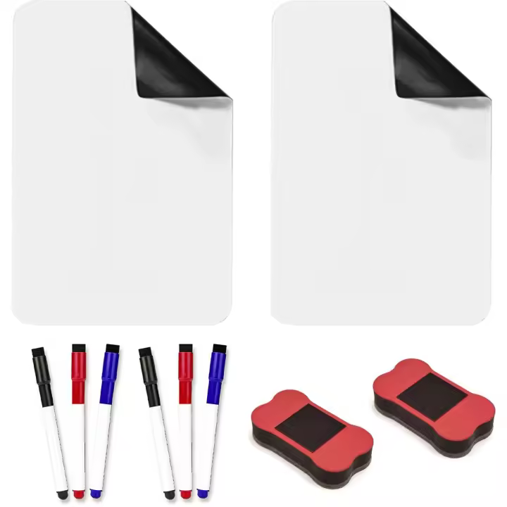 Om Home 2 piezas Pizarra magnética con esquinas redondeadas (29,7 x 21 cm) — Tamaño M — Imán para nevera / Tablero de notas / Pizarra / Material didáctico — Superficie de escritura lisa — Ideal para escuelas, oficinas y el hogar — Incluye 2 borradores + 6 - 1