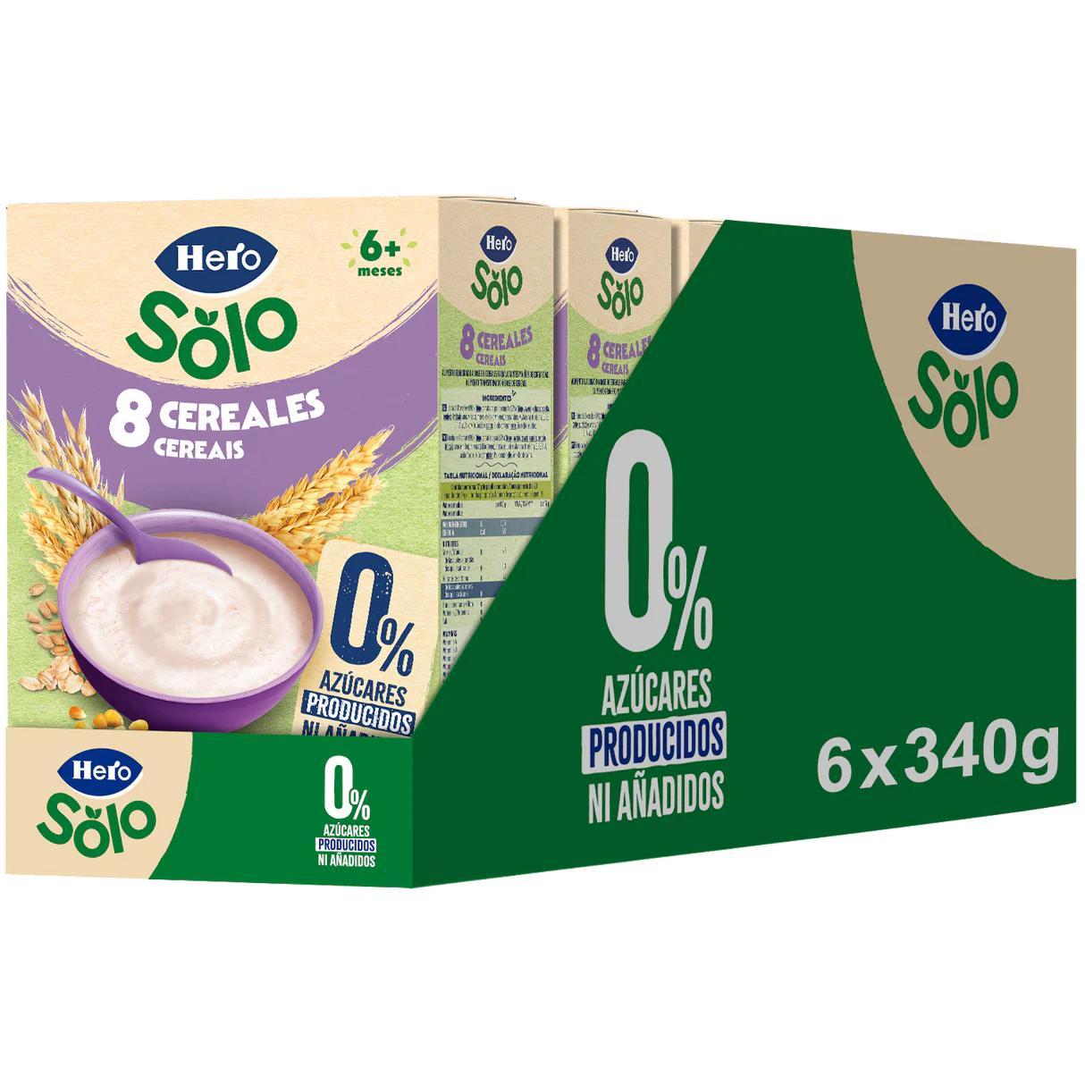 Hero Baby Pack Papillas 8 Cereales. 0% azúcar producido ni añadido. Pack 6x340gr