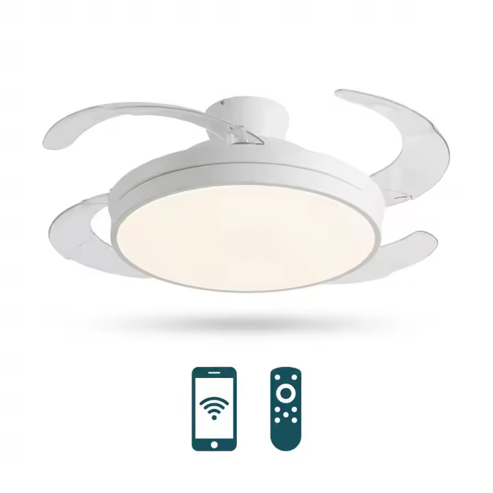 Ventilador de techo LED silencioso 107cm desplegado, 85W, aspas retráctiles, 6 velocidades, control por mando y app, motor DC de bajo consumo, LED regulable 55W, Motor DC 30W, 3 modos de luz, ventilador para salón, dormitorio, habitación, Don Feliz - 1