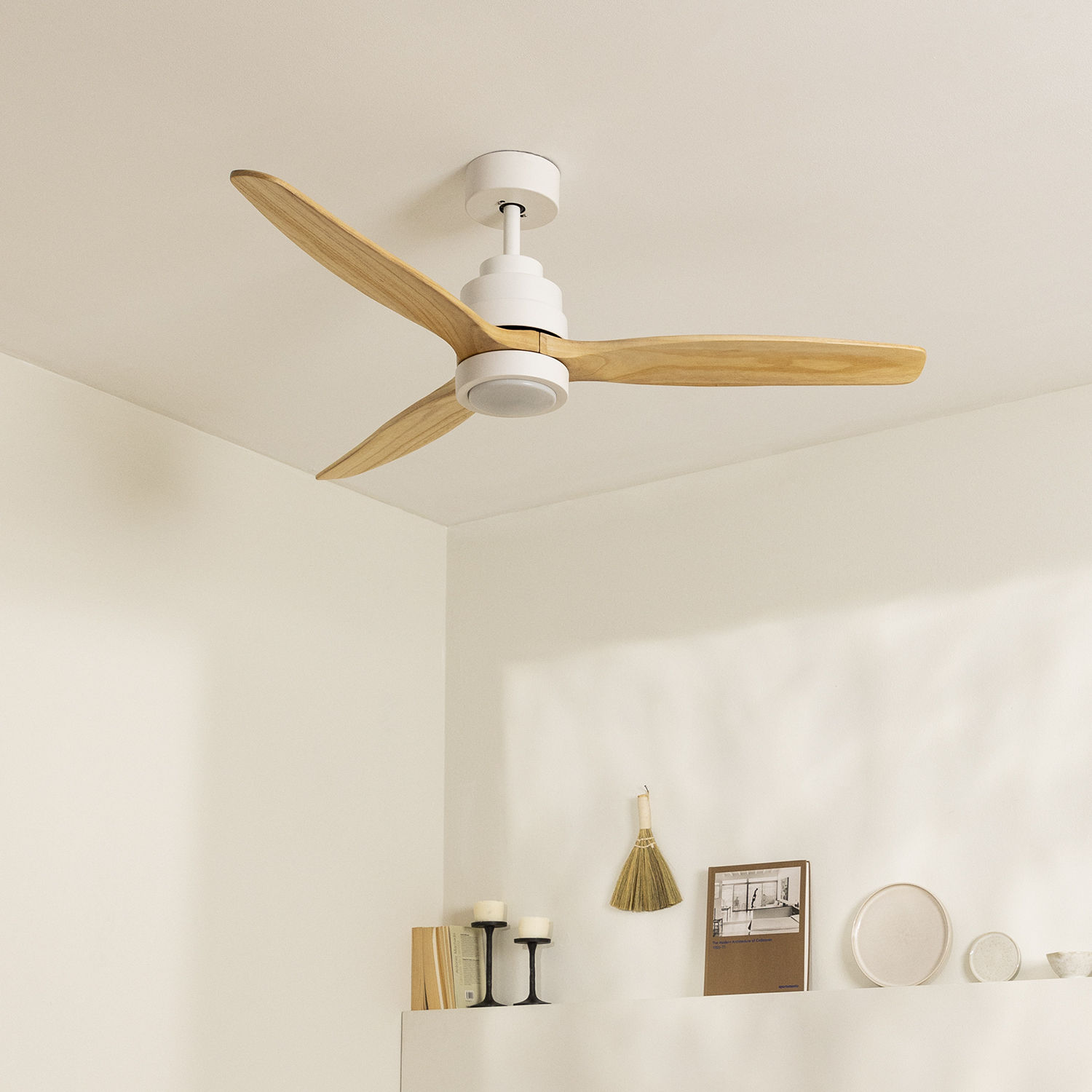 CREATE - Ventilador de techo 40W silencioso 100% madera natural y motor blanco, varios tamaños - WIND STYLANCE