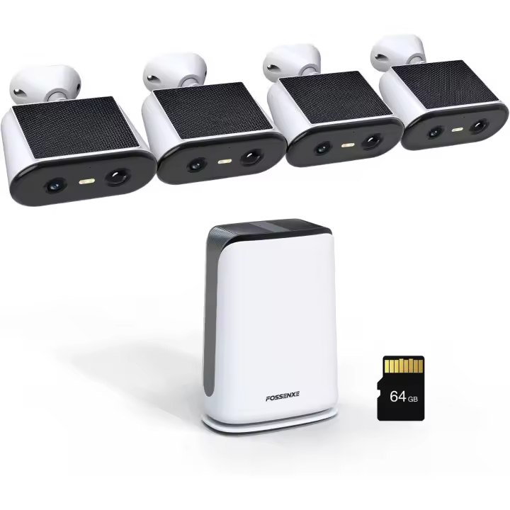 FOSSENXE Kit de cámara de vigilancia inalámbrica solar para exterior F12 + F18, resolución 2K, WiFi de doble banda, panel solar, baterías de Ion de Litio integradas en las cámaras, detección de movimiento humano, almacenamiento local, aplicación - 1