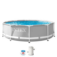INTEX - Piscina desmontable redonda, modelo Prism Frame de hasta 4 metros de diámetro, con y sin depuradora, color gris, lona tricapa PVC-poliéster, interior efecto gresite, +6 años, montaje 30 minutos, piscinas desmontables, piscinas familiares - details 4