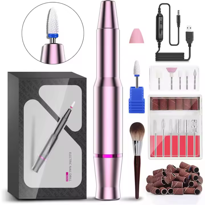 Torno para Uñas 25000RPM, 12 en 1 Lima Eléctricas Uñas USB con Brocas de Cerámica, Pulidoras de uñas Portatil Velocidad Ajustable, Manicura y Pedicura Eléctrico Profesional para Salón DIY (Rosa) - 1