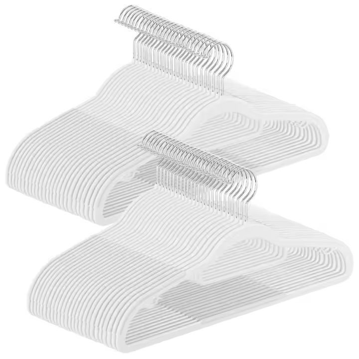 SONGMICS Juego de 50 Perchas, Perchas de Plástico, Antideslizantes, Ahorra Espacio, 0,5 cm de Grosor, 42 cm de Largo, Gancho Plata Giratorio de 360°, Gris Claro y Gris Oscuro/Blanco/Negro - 1
