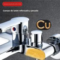 Grifo De Ducha De Baño Con Válvula De Mezcla Triple Cerámica Doble Manija Acero Inoxidable Moda Contemporánea Para Baño Y Ducha - details 1