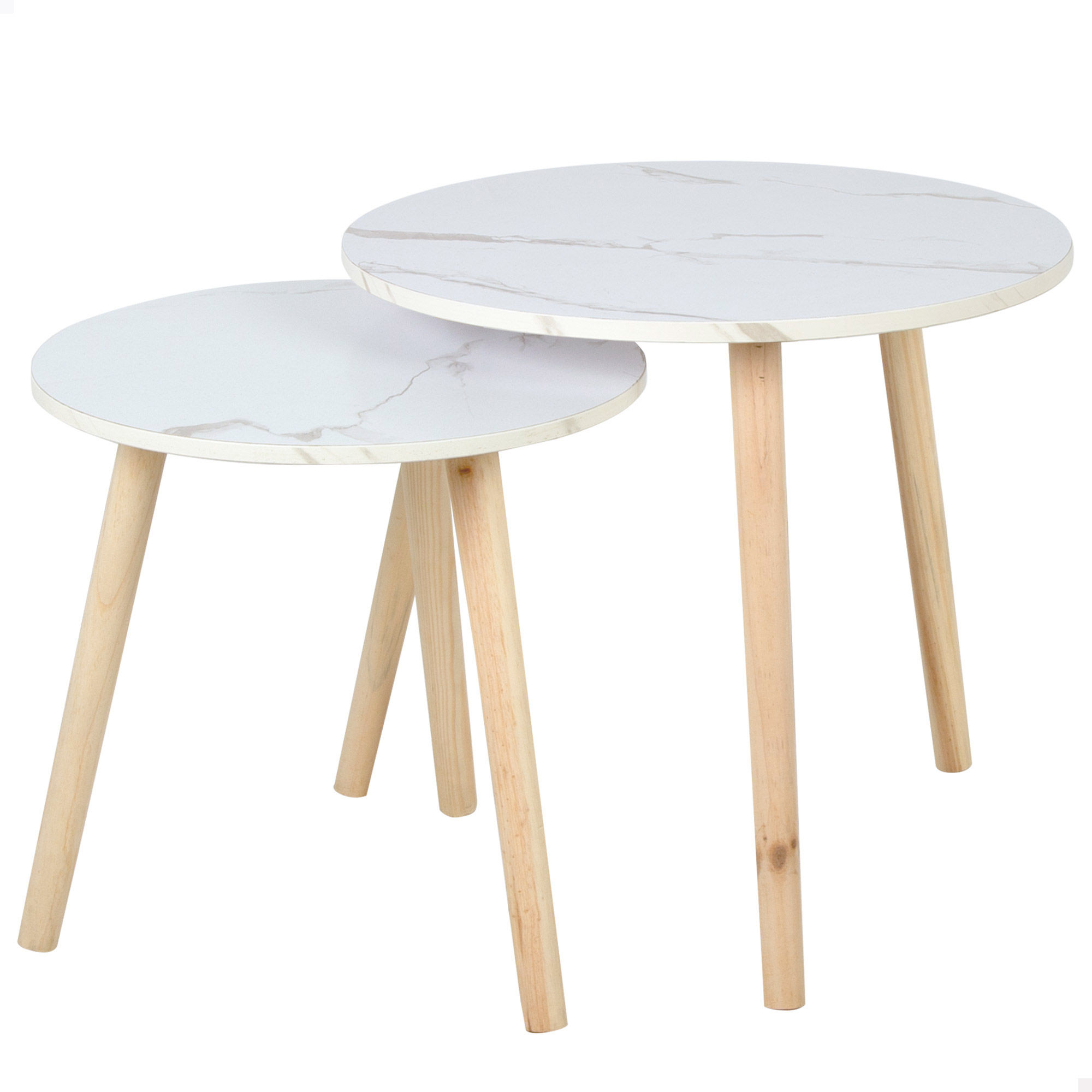 Max Home - Set de 2 mesas auxiliares, tipo nido, patas de madera natural, diseño moderno, para salón, comedor, oficina