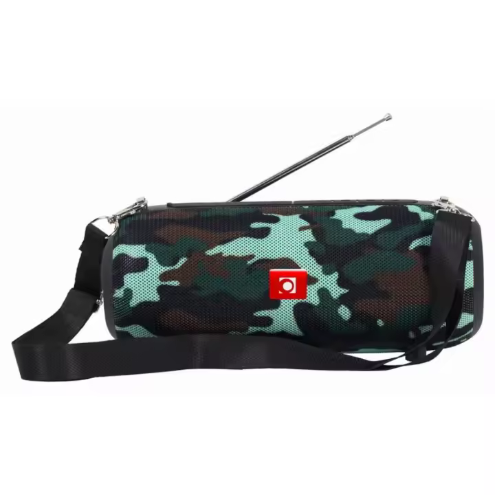 Gembird portable bluetooth speaker spk-bt-17-cm with fm radio, extendable antenna, 10m bluetooth range, 3.5mm aux input, plays microsd/usb up to 32gb, up to 7 hours battery, camouflage color. - 1