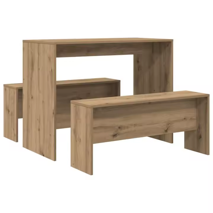 vidaXL Mesa y bancos de comedor 3 pzas madera ingeniería roble atisian - 1