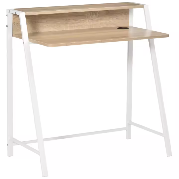 HOMCOM Escritorio Mesa de Ordenador 84x45x85 cm con Encimera de Madera y Patas de Metal Estilo Moderno para Oficina Estudio Dormitorio Carga 20 kg Roble - 1