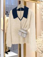 Top De Punto Para Mujer Estilo Elegante Y Casual Cuello En Polo Dos Piezas Con Contraste Para Otoño E Invierno - details 3