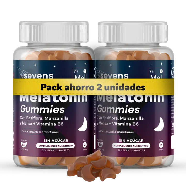 Pack 2x Melatonina Gominolas – Con Pasiflora, Manzanilla, Melisa y Vitamina B6 – 120 Gominolas – Sevens Nutrition - 1