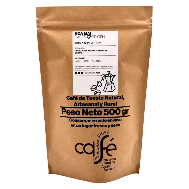 CAFÉ SIN INTERMEDIARIOS - 100% Vietnam - Hoa Mai - Ideal para tomar solo - Intensidad de sabor Alta - Recién tostado y envasado - 500 g Grano o Molido (Exprés, Filtro, Italiana, Americana, Superautomática) - 1