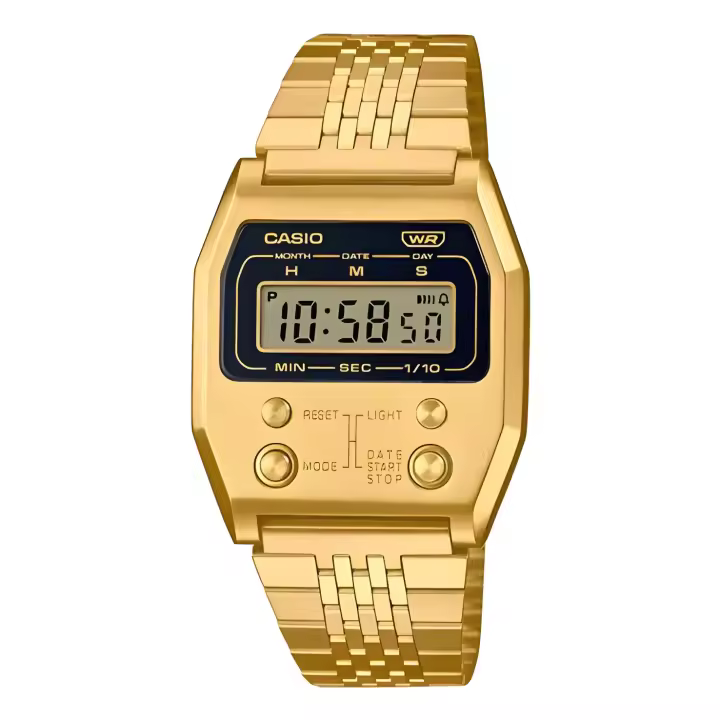 reloj digital retro vintage Casio A1100G-5 remember 52QS-14B 70’s edition 40 × 35 × 9.1 mm baño de iones - 1