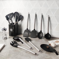 1-Pack Utensilios De Cocina De Silicona Con Mango De Acero Inoxidable Resistente Al Calor Cuchara De Sopa Colador De Pasta Accesorios De Cocina Ecológicos - details 0
