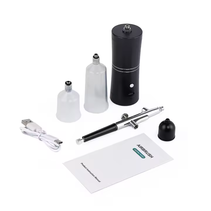 Kit De Aerógrafo Portátil 0.3mm Negro Acción Simple Mini Compresor De Aire Para Pastel Maquillaje Uñas Herramientas De Neblina De Fugas - 1