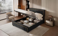Cama tapizada de lujo Superaly, combinación de colores clásica en negro y dorado, cama doble, estructura de cama hidráulica, ideal para apartamentos con dormitorio, sin colchón, terciopelo. - details 1