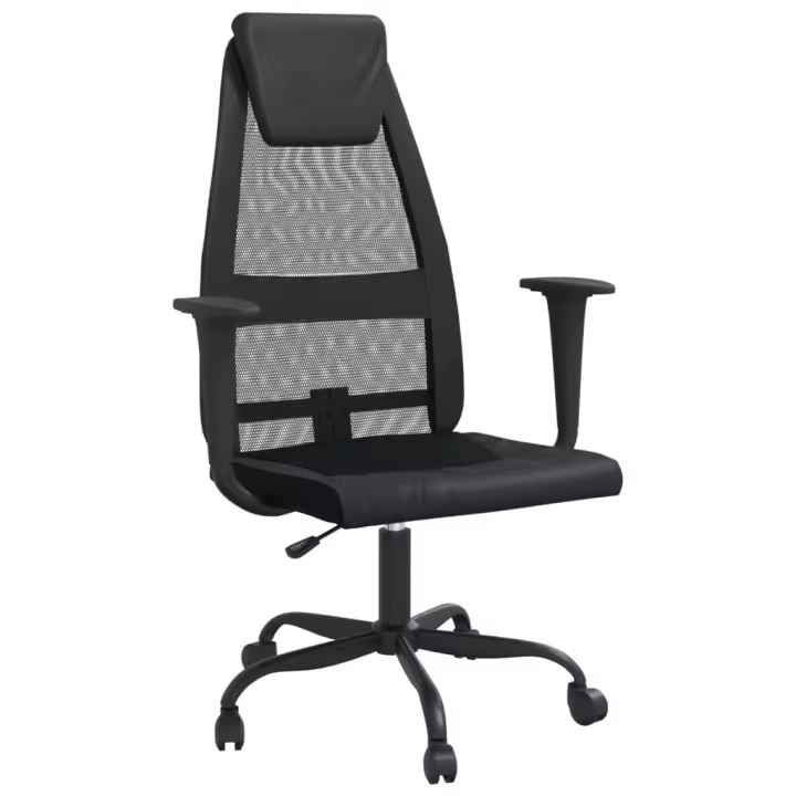vidaXL Silla de oficina altura ajustable tela malla y cuero PE negro - 1