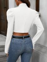 Chaqueta De Casualidad Corta Con Manga Larga Estilo Europeo Y Americano Versátil Para Mujer Top De Poliéster Cierre Abierto - details 29