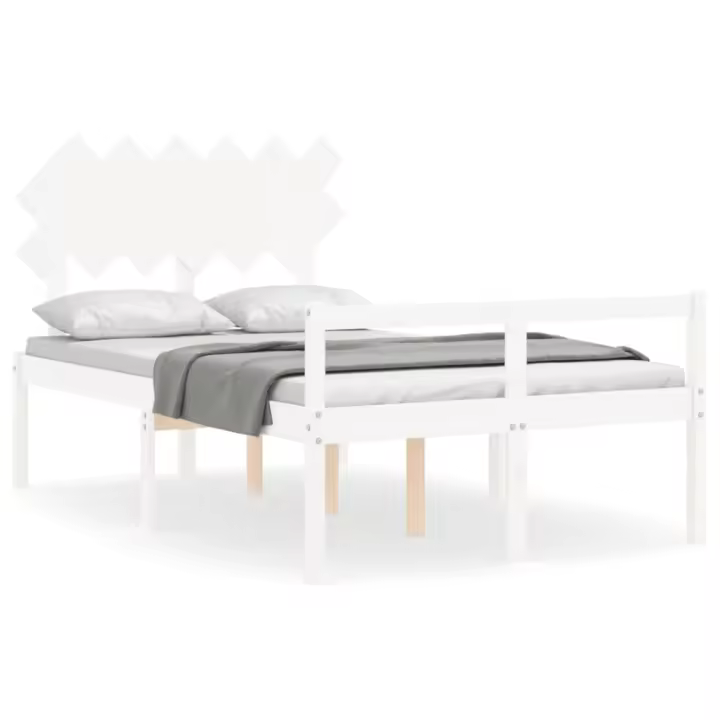 vidaXL Estructura cama de matrimonio con cabecero madera maciza blanco - 1