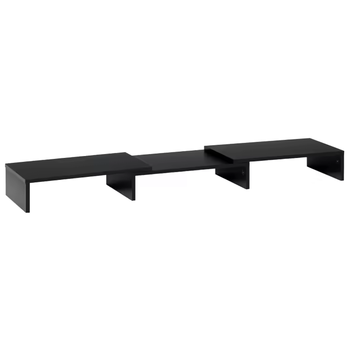 Vinsetto Soporte Elevador para Monitores de Madera Ajustable en Longitud y Ángulo para 2 Pantallas de Ordenador Portátil 80-117x23,5x10 cm Negro - 1