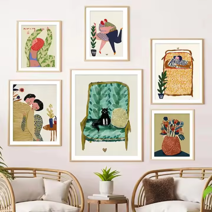 Arte Abstracto Moderno Pared Pareja Póster Para Decoración Nórdica Hogar Dormitorio Sala De Estar Arte De Animal En Lienzo Sin Marco - 1