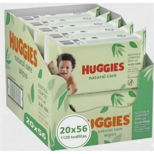 Huggies Natural Care 1120 Toallitas (20 packs de 56 Toallitas). 99% Agua y con Aloe Vera. Suaves Fibras Naturales de Origen Vegetal, Hipoalergénicas, Sin Parabenos, Calman y Reconfortan la Piel.