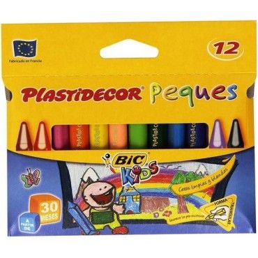 CERAS BIC PLASTIDECOR PEQUES 12 COLORES LAVABLES | RESISTENTES Y FÁCILES DE USAR PARA NIÑOS CERAS GRUESAS DE FÁCIL AGARRE