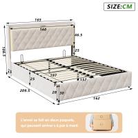 Cama Canapé 140x200/160x200 cm con Almacenaje, Cabecero Tapizado, LED y USB Tipo C, Terciopelo Beige - details 1