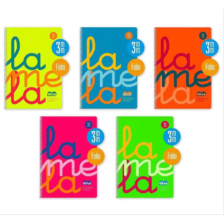 Bloc Lamela Folio fluor PP 80 hojas Cuadrícula 3mm 90g (Pack de 5 Libretas) - 5 Colores Difrentes - 1