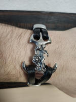 Pulsera Pareja de Esqueletos de Cuero negro y Acero Inoxidable para Hombre y Mujer Piel Auténtica - details 1