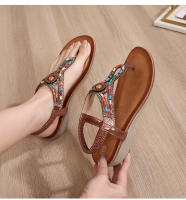 CA Sandalias de tacón de cuña huecas de gran tamaño 2025 con diamantes de imitación, zapatos bohemios cómodos para mujer, verano 363- - details 23