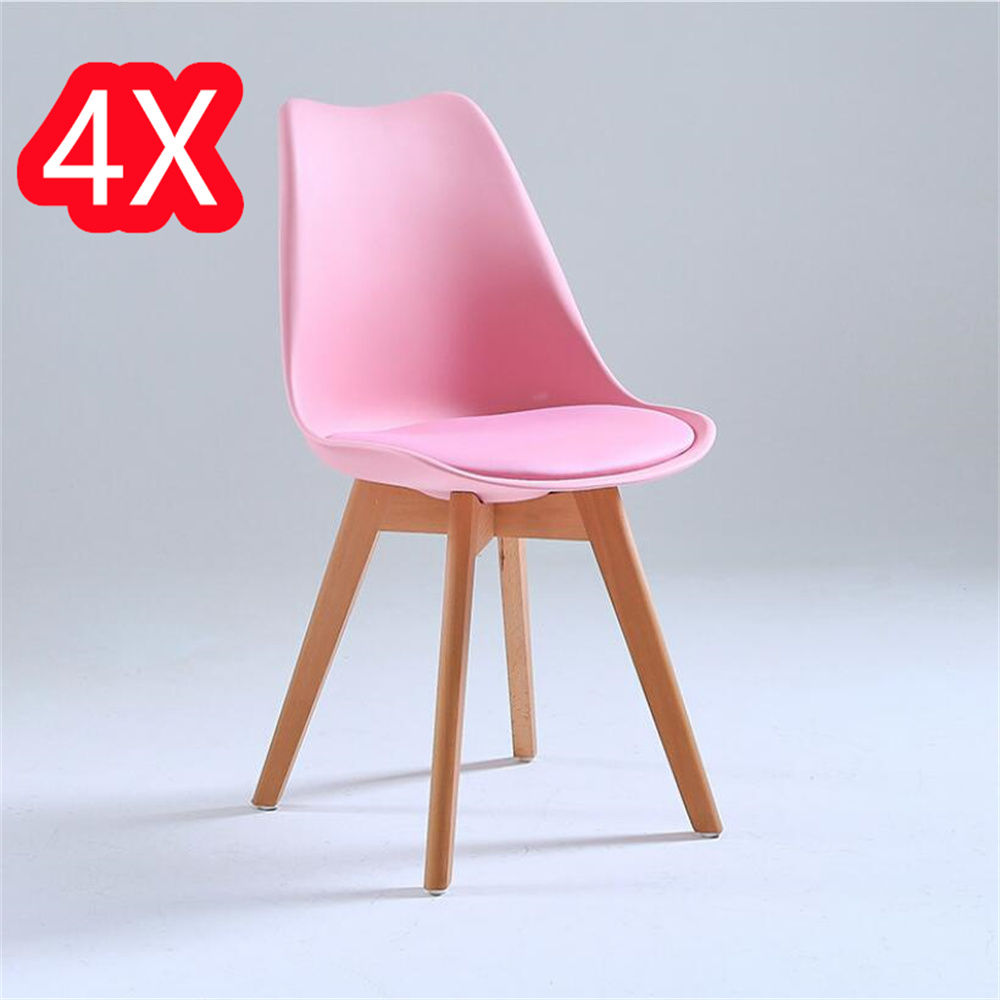 Juego de 4 sillas tulipán con patas de madera, mueble estilo nórdico medieval, con asiento acolchado de cuero sintético, para escritorio, comedor, dormitorio, balcón o restaurante BAR hosteleria, OFICINA Mesa de comedor nórdica cocina, BLANCO