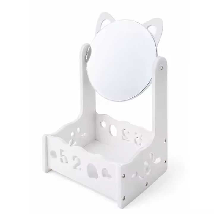 Organizador de Maquillaje con Espejo Giratorio 360° – Espejo de Tocador con Almacenamiento, Diseño Compacto con Orejas de Gato, Gran Capacidad, Ideal para Cosméticos, Dormitorio y Escritorio - 1