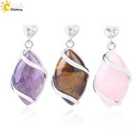 Colgante Clásico En Forma De Ojo De Caballo CSJA Con Piedras Naturales Pendiente De Plata Para Collares Unisex Joyería Moda - details 15