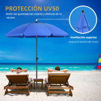 Outsunny Sombrilla de Playa Grande Ø180 cm Sombrilla de Terraza Exterior con Ángulo Ajustable Protección UV50+ Impermeable Mástil de Ø32 mm - details 3