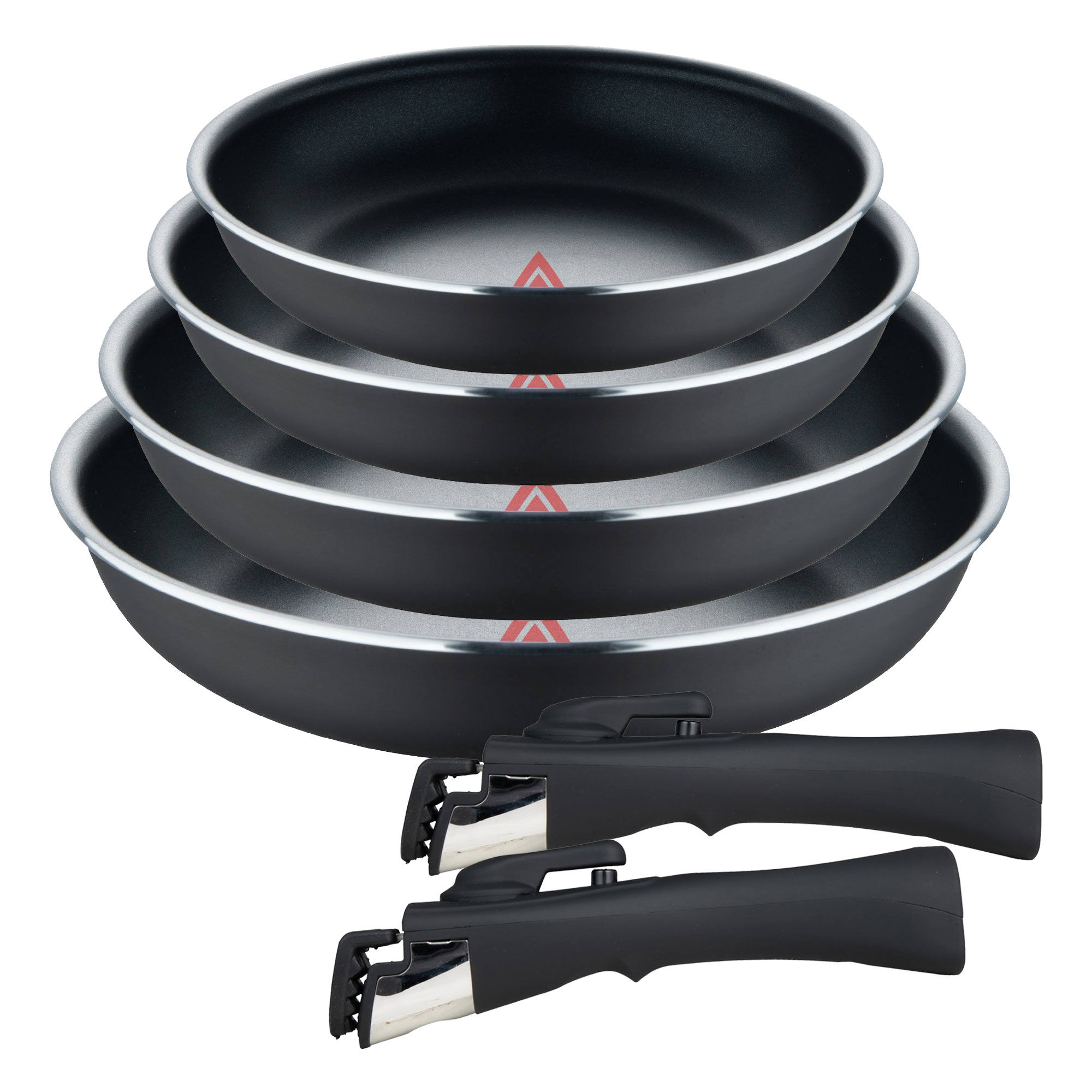 Juego de 6 pcs: 3 sartenes Ø18Ø20Ø24cm y 3 Cacerolas Ø16Ø18Ø20cm en aluminio prensado con revestimiento ILAG con 2 mangos extraibles