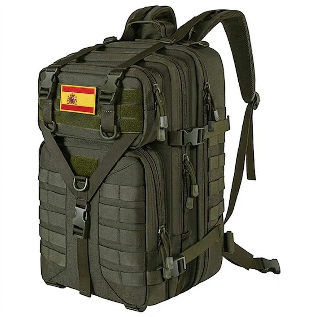 Mochila táctica 50L impermeable con parche bandera de España para gimnasio, crossfit, camping, senderismo y viaje