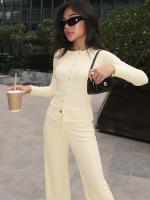 Dulzura Conjunto De Pantalones Casuales De 2 Piezas Suéter De Cuello Redondo Manga Larga Abrigo Sólido Pantalones De Pierna Ancha Clubwear Fiesta - details 1