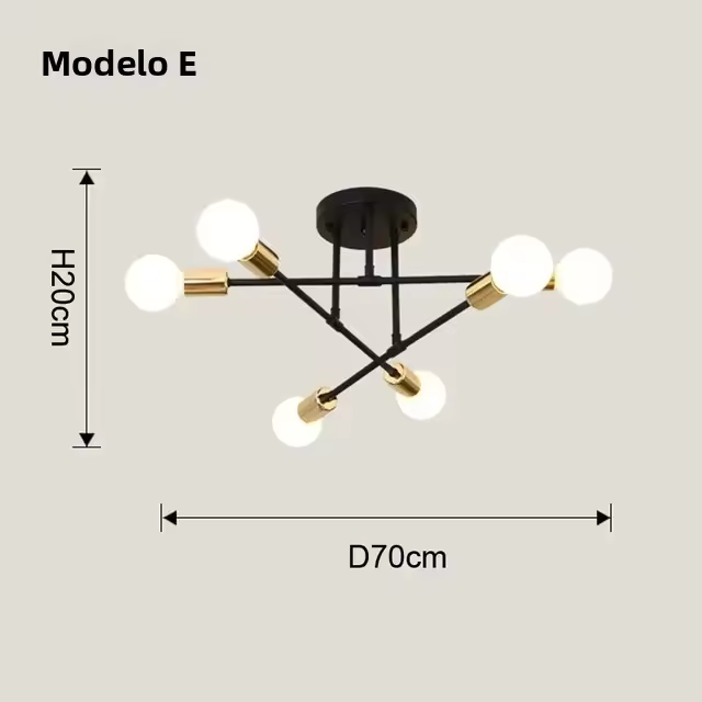 Lámpara De Techo Vintage Pendente Con Base E27 De 6 Cabezas En Negro/Blanco/Oro Para Sala De Estar Moderna Y Sencilla LED - 1
