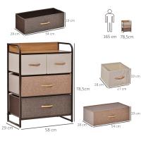 HOMCOM Cajonera de Tela Cómoda para Dormitorio con 4 Cajones Plegables Parte Superior de Madera y Marco Metálico para Sala de Estar 58x29x78,5 cm Multicolor - details 2
