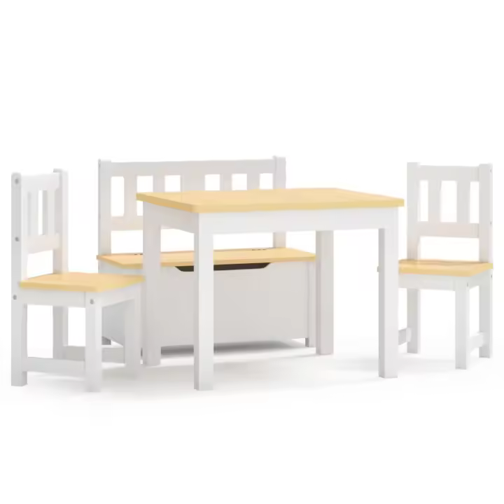 vidaXL Mesa y sillas infantiles 4 piezas MDF en color Blanco y gris/Blanco y beige | cómodas modernas ergonómicas para comedor cocina salón hogar - 1