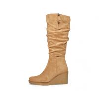 Botas altas de cuña con plataforma hasta la rodilla efecto ante de terciopelo yz2336 color marrón y negro - details 2