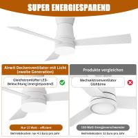 Ventilador de techo Superaly blanco con iluminación y control remoto, 3 aspas de madera natural, silencioso, diámetro 132 cm, 6 velocidades, temporizador, motor DC, operaciones de verano e invierno - details 3