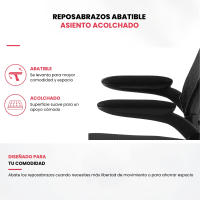 LUTODY - Silla de escritorio oficina con reposacabeza ajustable, Gaming, Respaldo red de malla transpirable, Soporte lumbar, Ergonómica con forro de nailon, Reposabrazo abatible, Rueda giratoria 360º, Pata PP, Escritorio, Para despacho centro trabajo - details 1