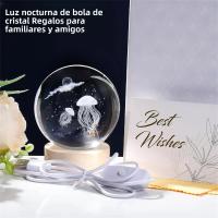 Lámpara De Noche De Cristal De Medusa En Forma De Bola Con Base De Madera Y USB Crear Ambiente Festivo Luz LED Incluida - details 4