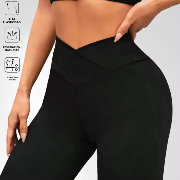 Pantalones De Yoga De Pierna Ancha De Color Sólido Alto Cintura Para Mujer Pantalones De Fitness Y Correr En Primavera Y Verano - 1