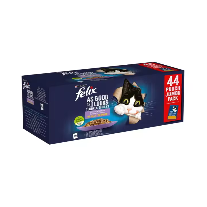 FELIX Fantastic Selección de Sabores en Gelatina (44x85 gr) - Alimento Húmedo Completo para Gatos Adultos (Pollo, Buey, Atún y Salmón) - 1